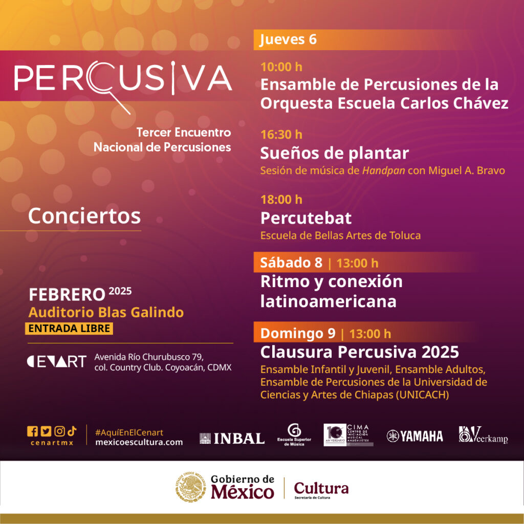 PV_3erPercusiva-Conciertos_Auditorio-Blas-Galindo_FB-1024x1024 “Percusiva 2025”: El Encuentro Nacional de Percusiones celebra su tercera edición en el CENART